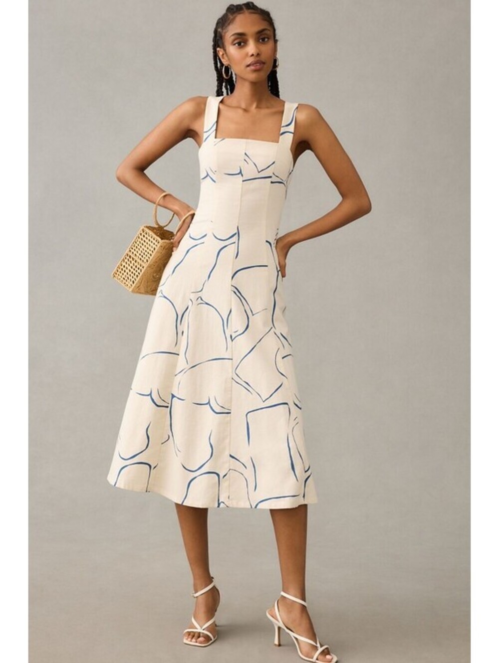 Anthropologie x Corey Lynn Calter - White & Blue Printed Midi Dress, Size M
